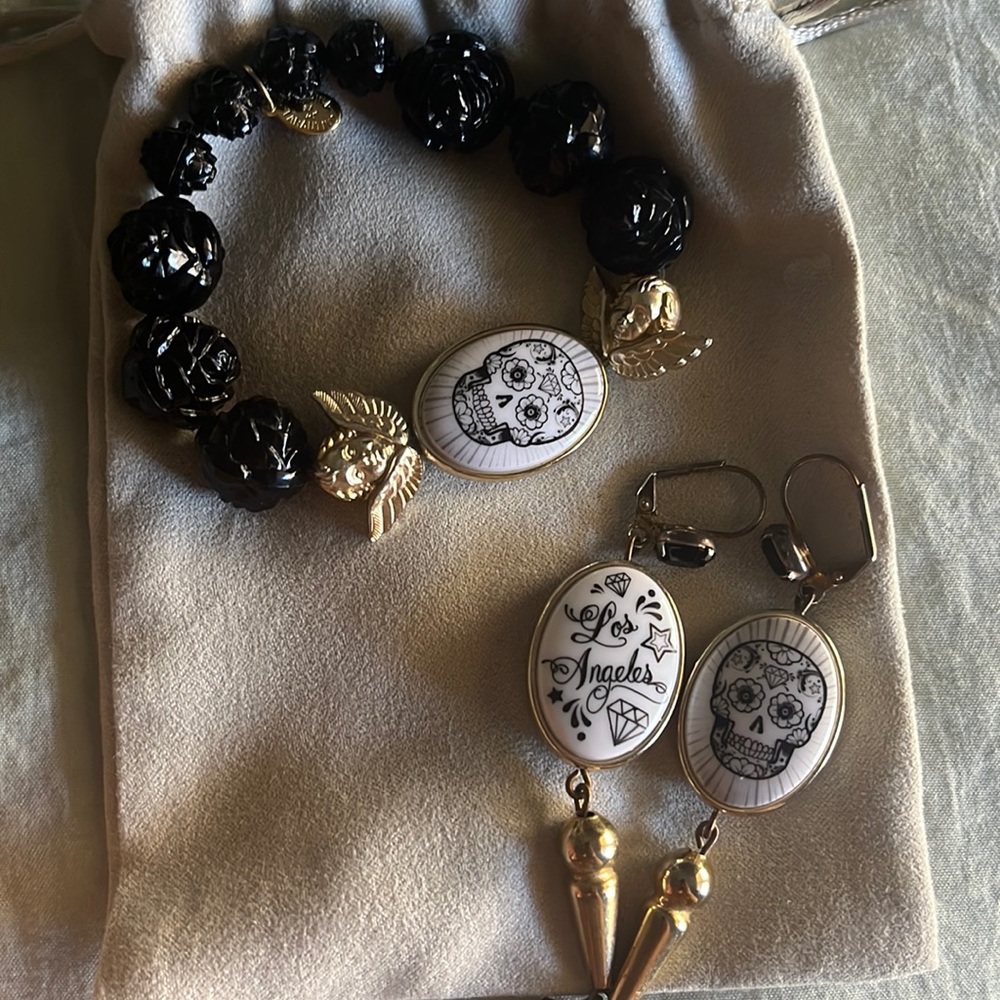 Rare Tarina Tarantino Sugar Skull earrings and matching bracelet